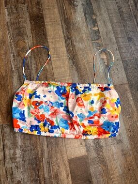 White Fox Floral Print Crop Top - White with Multicolor Accents